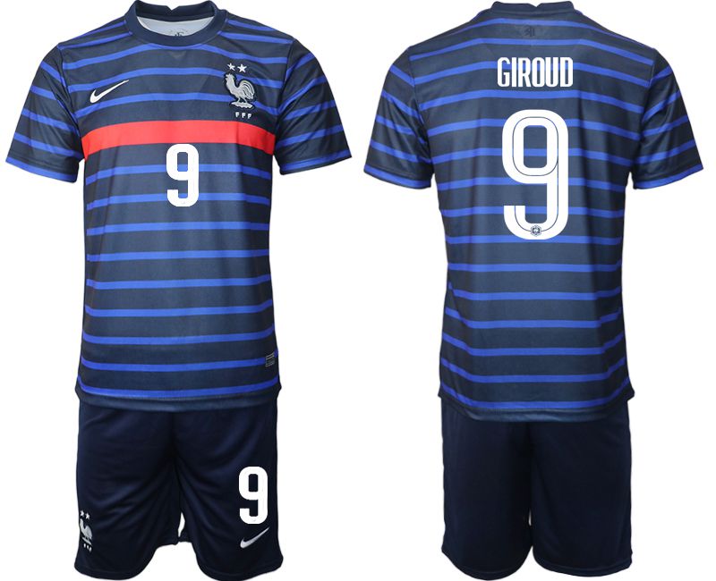 Men 2020-2021 European Cup France home blue #9 Soccer Jersey->customized soccer jersey->Custom Jersey